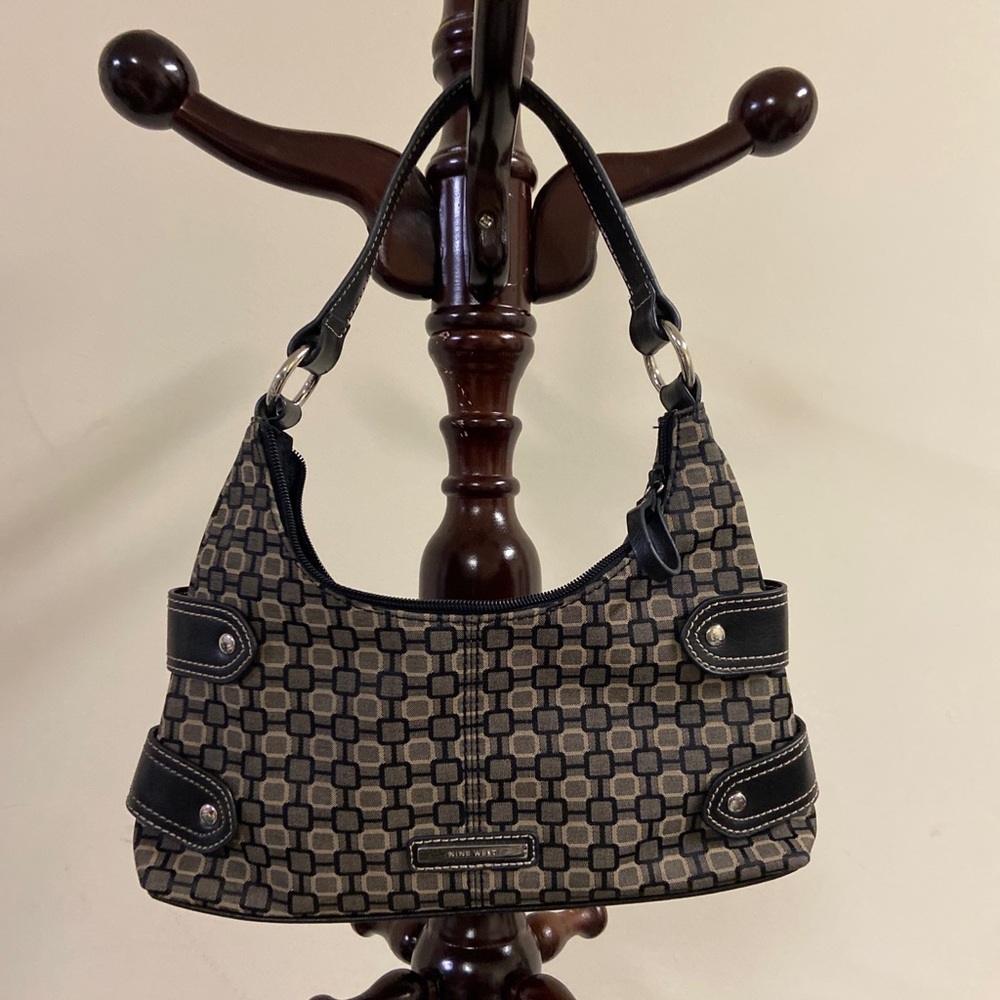 VTG Nine West black Canvas and leather mini handbag Designer Purse.